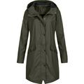 Women Solid Rain Outdoor Plus Size Hooded Raincoat Windproof Long Jacket Coat