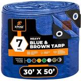 Xpose Safety 30â€™ x 50â€™ Heavy Blue/Brown Tarp - Waterproof Tarp - 7 Mil Weatherproof Camping Tarp for Tent Rain Wind & Sun - Plastic Tarpaulin Cover Outdoor Tarp for Roof Trailer RV Car Boat