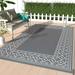 DEORAB 9x12 Outdoor Rug Waterproof Reversible Mats Outdoor Area Rug Plastic Outside Carpet Geometric Rv Mat for Patio Camping grey&white