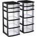 HBBOOMLIFE Plastic 5 Clear Drawer Medium Home Organization Container Tower with 3 Large Drawers and 2 Small Drawers Black Frame