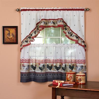 Wide Width Rooster Printed Tier & Swag Set by BrylaneHome in Multi (Size 57" W 24" L)