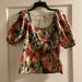 J. Crew Tops | J Crew Liberty Fabric Women’s Top Size 0 Floral Orange Green White Off Shoulder | Color: Green/Orange | Size: 0