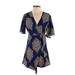 Shein Casual Dress - Mini Plunge Short sleeves: Blue Dresses - Women's Size Small