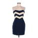 Lucca Couture Casual Dress - Sheath Strapless Sleeveless: Blue Chevron/Herringbone Dresses - Women's Size Large