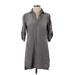 Side Stitch Casual Dress - Shirtdress Collared 3/4 sleeves: Gray Dresses - Women's Size X-Small