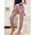 Pantalon de pyjama à carreaux roses pour femmes vêtements de nuit élastiques vêtements de nuit