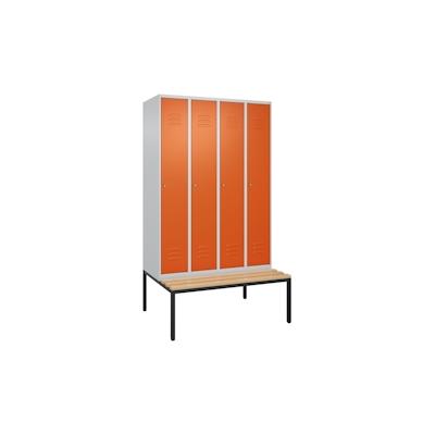 C+P Spind Classic PLUS, Buche untergebaute Sitzbank 4 Abteile, HxBxT 212x120x82cm, Zylinderschloss, Hellgrau/Reinorange von PROREGAL Image
