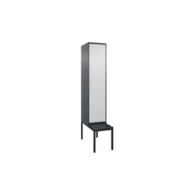 C+P Spind Classic PLUS, Kunststoff untergebaute Sitzbank, 1 Abteil, HxBxT 212x40x82cm, Zylinderschloss, Anthrazit/Hellgrau von PROREGAL