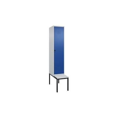 C+P Spind Classic PLUS, Kunststoff untergebaute Sitzbank, 1 Abteil, HxBxT 212x40x82cm, Sicherheitsdrehriegel, Hellgrau/Enzianblau von PROREGAL Image