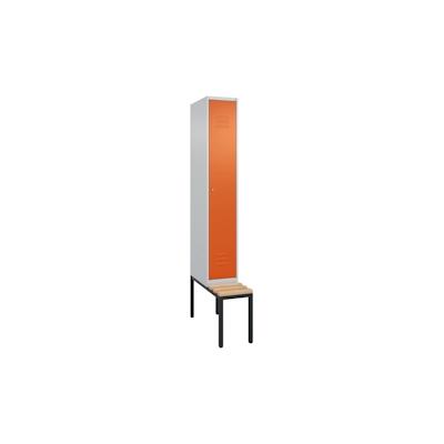 C+P Spind Classic PLUS, Buche untergebaute Sitzbank 1 Abteil, HxBxT 212x30x82cm, Zylinderschloss, Hellgrau/Reinorange von PROREGAL Image