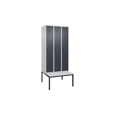 C+P Spind Classic PLUS, Kunststoff untergebaute Sitzbank, 3 Abteile, HxBxT 212x90x82cm, Sicherheitsdrehriegel, Hellgrau/Anthrazit von PROREGAL Image