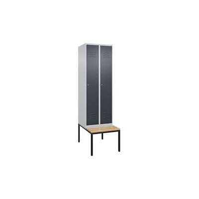 C+P Spind Classic PLUS, Buche untergebaute Sitzbank 2 Abteile, HxBxT 212x60x82cm, Zylinderschloss, Hellgrau/Anthrazit von PROREGAL Image