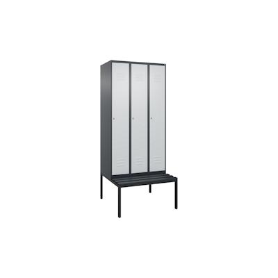 C+P Spind Classic PLUS, Kunststoff untergebaute Sitzbank, 3 Abteile, HxBxT 212x90x82cm, Zylinderschloss, Anthrazit/Hellgrau von PROREGAL Image