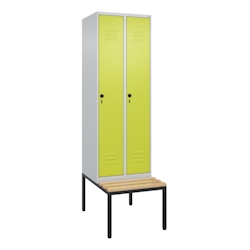 C+P Spind Classic PLUS, Buche untergebaute Sitzbank 2 Abteile, HxBxT 212x60x82cm, Sicherheitsdrehriegel, Hellgrau/Clowngrün von PROREGAL Image