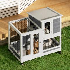 Tucker Murphy Pet™ Rabbit Hutch Pet Cage w/ Ramp & Door Weather Resistant 35.0 H x 36.0 W x 22.0 D in brown in Gray | 35" H X 36" W X 22" D | Wayfair