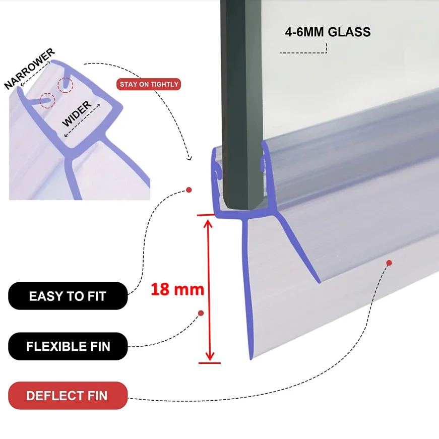 Duschwand-Dichtungsstreifen, PVC-Tür, Bad, Dusche, Dichtungsstreifen für 4–6 mm Glas, 18 mm Spalt, kleberfrei, wasserdichter Dichtungsstreifen # 40 # 50