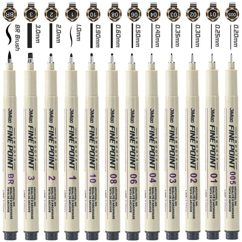 12 Stück Manga Marker Nadel Stift Kunst hand bemalte Haken Linie Stift Skizze Stifte Briefpapier Set Kunst liefert Schüler Schul bedarf Image