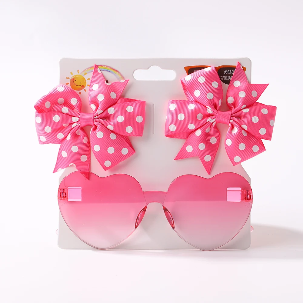 3 Teile/paket Solide Dot Haar Bögen Clip Mädchen Boutique Bowknot Haar Clips Kinder Bunte Herz Sonnenbrille Kinder Haar Zubehör Image