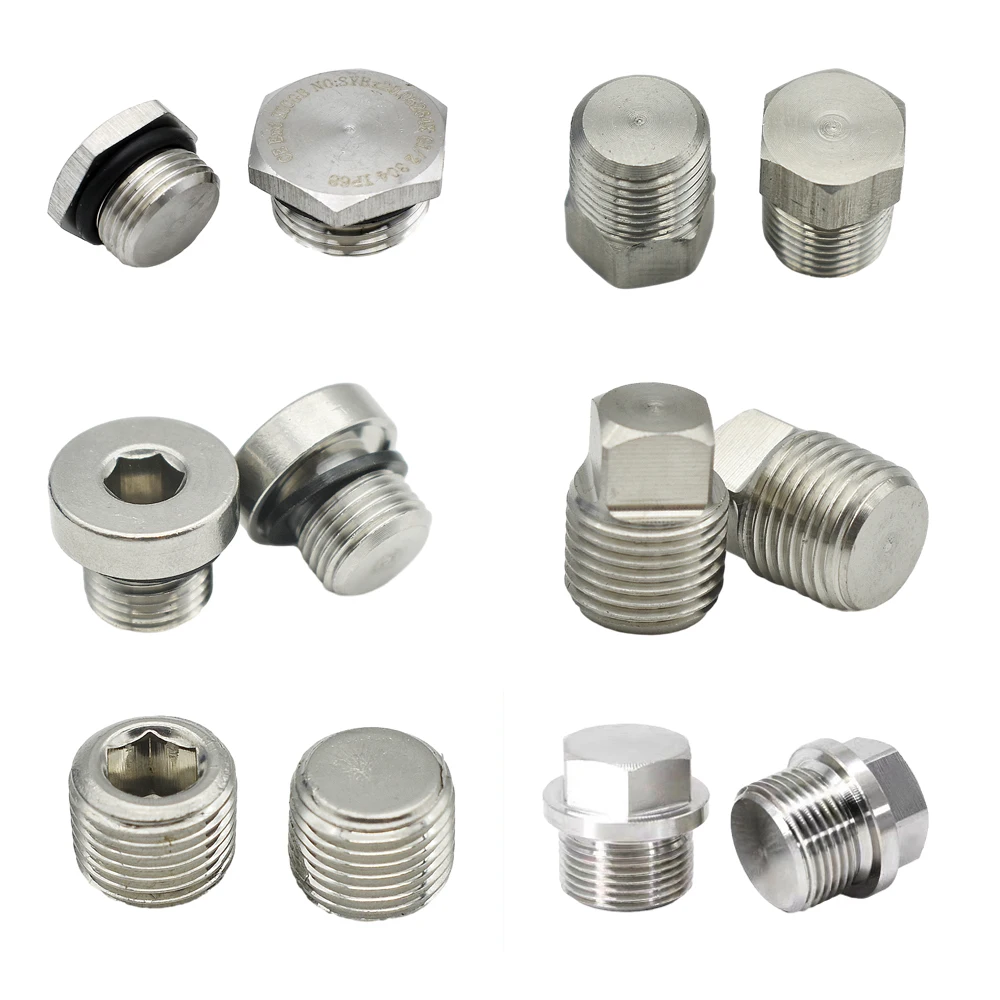 1/8 "1/4" 3/8 "1/2" 3/4 "1-1/2" 1-1/4 "1" 2 "Flangia Tappo con estremità quadrata esagonale BSP NPT Filettatura esterna Raccordo per tubi in acciaio inossidabile 304