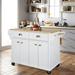 Natural Wood Top Kitchen Island with Storage Cabinet, Kitchen Cart with Two Large Drawers, Adjustable Shelves and Sturdy Casters