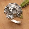 'Men's Sterling Silver Skull-Shaped Cocktail Ring from Bali'