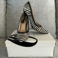 Nine West Shoes | Nine West Zebra Striped And Studded Pumps - 8 - Excellent Condition | Color: Black/White | Size: 8