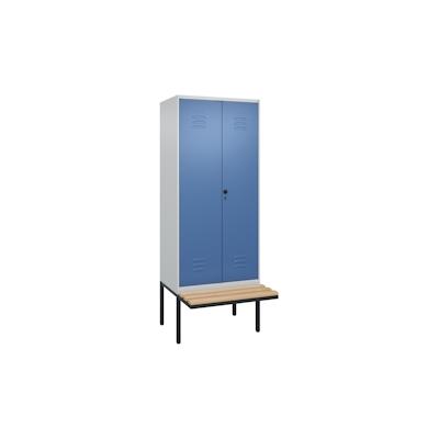 C+P Doppel-Spind Classic PLUS, schwebender Sitzbank aus Buche 2 Abteile, HxBxT 212x80x82cm, Sicherheitsdrehriegel, Hellgrau/Fernblau von PROREGAL Image