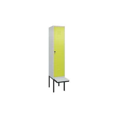 C+P Spind Classic PLUS, Kunststoff schwebende Sitzbank, 1 Abteil, HxBxT 212x40x82cm, Sicherheitsdrehriegel, Hellgrau/Clowngrün von PROREGAL Image