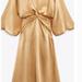 Zara Dresses | Gold Inspiration. Midi Dress/ Satin With V-Neck, Long Sleeves, Zipper M 4-6 | Color: Gold | Size: M