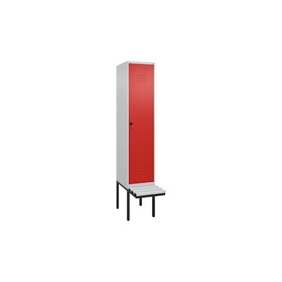 C+P Spind Classic PLUS, Kunststoff schwebende Sitzbank, 1 Abteil, HxBxT 212x40x82cm, Sicherheitsdrehriegel, Hellgrau/Rot von PROREGAL Image