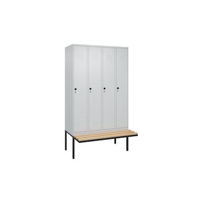 C+P Spind Classic PLUS, schwebender Sitzbank aus Buche 4 Abteile, HxBxT 212x120x82cm, Sicherheitsdrehriegel, Hellgrau/Hellgrau von PROREGAL Image