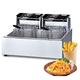 Electric Deep Fryer, Stainless Steel Fryer with Detachable Fryer Basket and Lid, Commercial Double Tank Deep Fat Fryer, Adjustable Temperature, for Countertop Kitchen, Restaurant and Home Use small