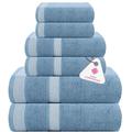 CASA COPENHAGEN Solitaire 6 Piece Towel Set - Dusty Blue, 600gsm. 2 bath towels, 2 hand towels, 2 washcloths made of soft Egyptian cotton for bathroom, kitchen and shower