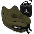 SNUGL Travel Pillow - Memory Foam Neck Cushion - Flight Pillow | Support Neck Pillow for Travel | Travel Neck Pillow for Airplane with Carry Bag & Clip | Flying Travel Essentials (Olive - Regular)