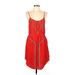 Made Fashion Week for Impulse Casual Dress - Mini Plunge Sleeveless: Red Solid Dresses - Women's Size X-Large