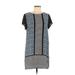 Dina Be Casual Dress - Mini High Neck Short sleeves: Gray Print Dresses - Women's Size Medium