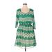 Peach Love Casual Dress - Mini Scoop Neck 3/4 sleeves: Green Print Dresses - Women's Size X-Large