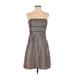 Max and Cleo Cocktail Dress - Mini: Gray Chevron/Herringbone Dresses - Women's Size Small