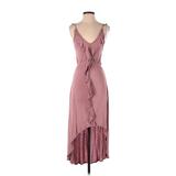 Oscar De La Renta for Saks Fifth Avenue Cocktail Dress - Midi Plunge Sleeveless: Burgundy Solid Dresses - Women's Size 8