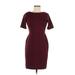 Ann Taylor Casual Dress - Sheath Crew Neck Short sleeves: Burgundy Print Dresses - Women's Size 4 Petite