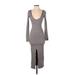 Zara Casual Dress - Midi Plunge 3/4 sleeves: Gray Print Dresses - Women's Size Small