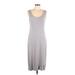 White + Warren Casual Dress - Midi Scoop Neck Sleeveless: Gray Print Dresses - Women's Size Large