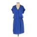 Banana Republic Casual Dress - DropWaist V Neck Short sleeves: Blue Print Dresses - Women's Size Small