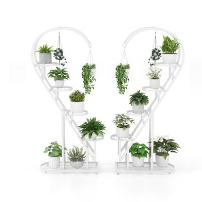 Costway 5 Tier Metal Plant Stand with Hanging Hook for Multiple Plants-White