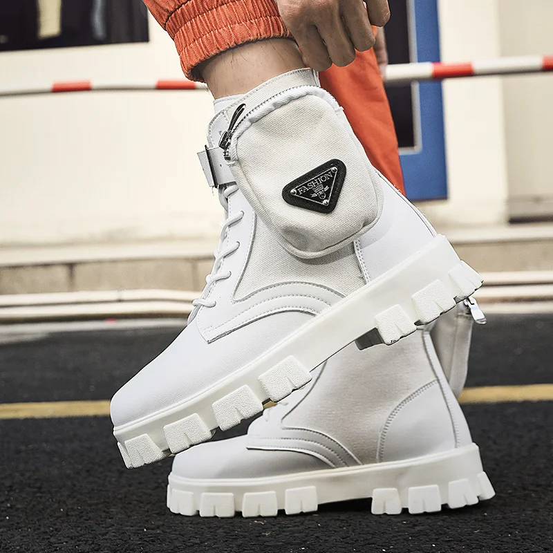 Neue Mode Für Männer Weiße Stiefel Herbst Winter Superstar Tasche Motorrad Schuhe Männer Plattform Stiefel Komfort Leder Stiefeletten Mann