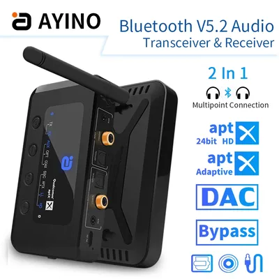 Ayino aptx adaptiver bluetooth 5,2 audio sender empfänger dual mode optisch, koaxial, aux 3,5 m Image