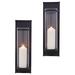 LeCeleBee Metal Pillar Candle Sconces with Glass Inserts - A Wrought Iron Rectangle Wall Accent (Set of 2) Black