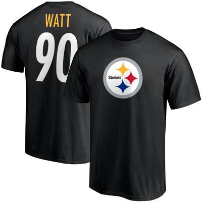 Schwarzes T-Shirt mit Spielersymbol von T.J. Watt aus den Pittsburgh Steelers mit Namen und Nummer für Herren Image