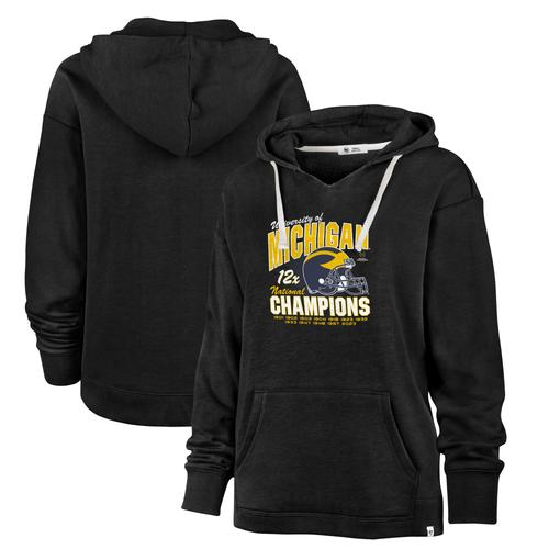 Damen-Pullover-Hoodie „47 Michigan Wolverines College Football Playoff 2023 National Champions Kennedy“ in Schwarz mit V-Ausschnitt