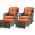 MeetLeisure 4 Pieces Outdoor Patio Furniture Setï¼ŒIncluding 2 Swivel Rocking Chairs with 2 Ottomans Orange